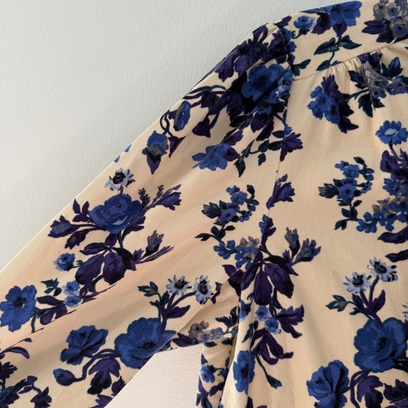 Sezane women's Floral Soledad dress Tiered Mini Dress Blue Cream size 12 (44) - Picture 3 of 9